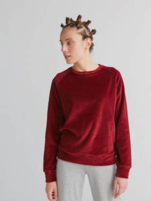 Damessweater bio velours, bordeaux - LEELA COTTON