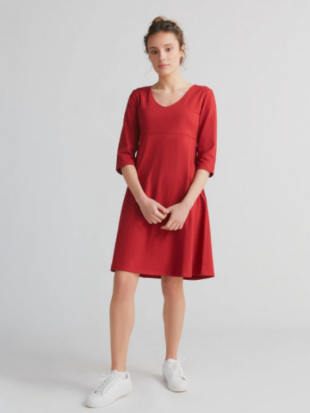 Jurk bio katoen, 3/4 mouwen warm rood - LEELA COTTON