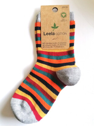 Kindersokken bio katoen, kleurenstreepjes - LEELA COTTON