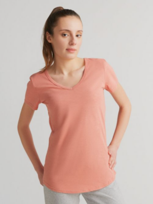 Shirt bio katoen, V-hals zalmroze - LEELA COTTON