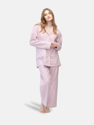 Damespyjamabroek bio katoen, streepjes oudroze - GREENJAMA