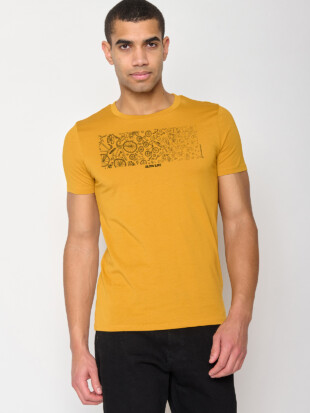 T-shirt bio katoen, slow life oker - GREENBOMB