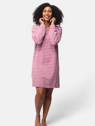 Nachthemd bio katoen, streepjes donkerroze - GREENJAMA