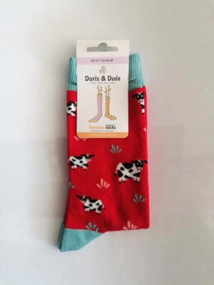 Sokken bamboe, koeien rood 36-40 - DORIS AND DUDE