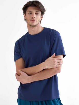 Shirt bio katoen/modal, korte mouw donkerblauw  - TRUE NORTH