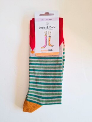 Sokken bamboe, feeststrepen groen 36-40 - DORIS AND DUDE