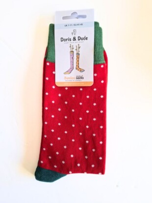 Sokken bamboe, stippen rood 41-45 - DORIS AND DUDE