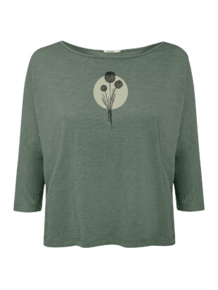 Shirt ecovero, 3/4 mouw allium olijfgroen - GREENBOMB