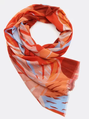 Sjaal EcoVero, monstera vermiljoen/blauw