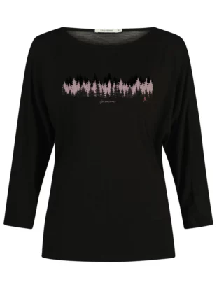 Shirt ecovero, 3/4 mouw dennenbos zwart - GREENBOMB