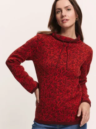 Trui hoge kraag bio katoen, jacquard rooibos - TRANQUILLO