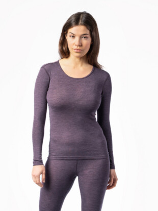 Onderhemd lange mouw bio wol/bio katoen, aubergine melange - LIVING CRAFTS