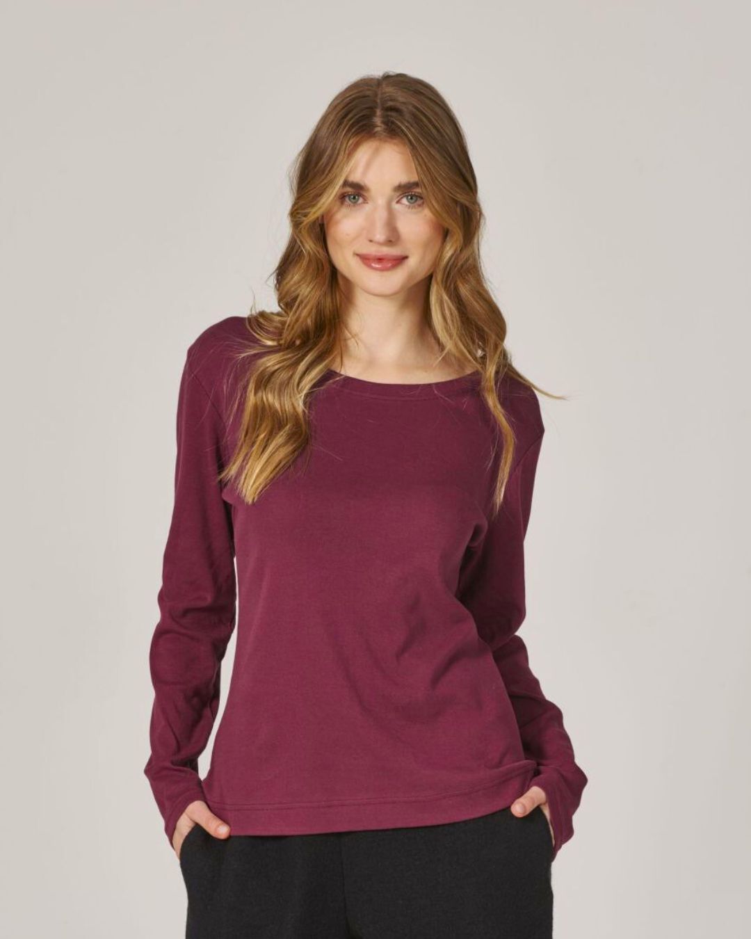 Shirt bio katoen, lange mouw Alma bordeaux - HIMALAYA