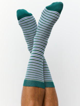 Sokken bio katoen, streepjes jeans/groen - ALBERO NATUR