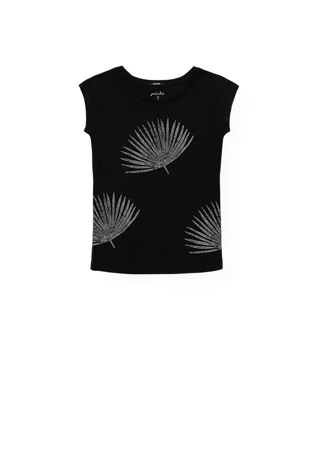 Shirt bamboe, palmbladeren zwart - PAALA