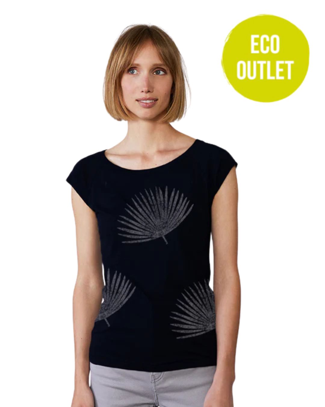 Shirt bamboe, palmbladeren zwart - PAALA