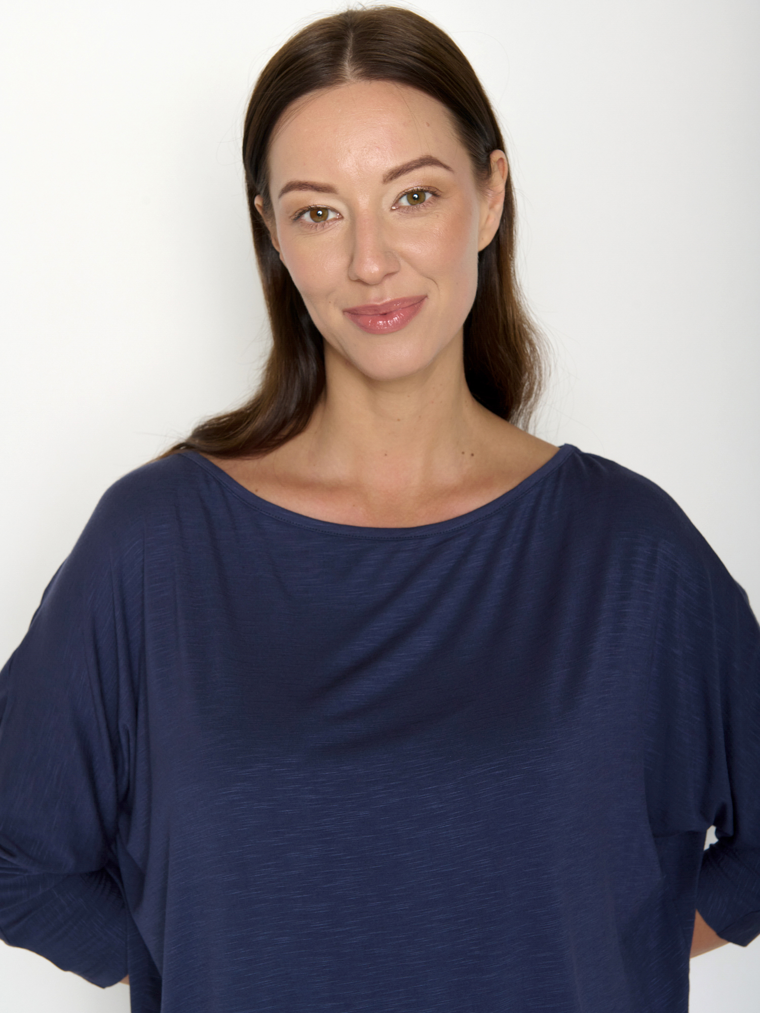 Shirt ecovero, 3/4 mouw effen soft navy - GREENBOMB