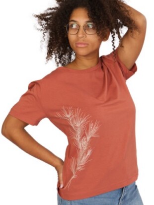 Damesshirt bio katoen, loose fit pine branch terracotta - LIFE TREE
