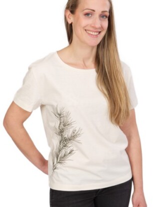 Damesshirt bio katoen, loose fit pine branch natural raw - LIFE TREE
