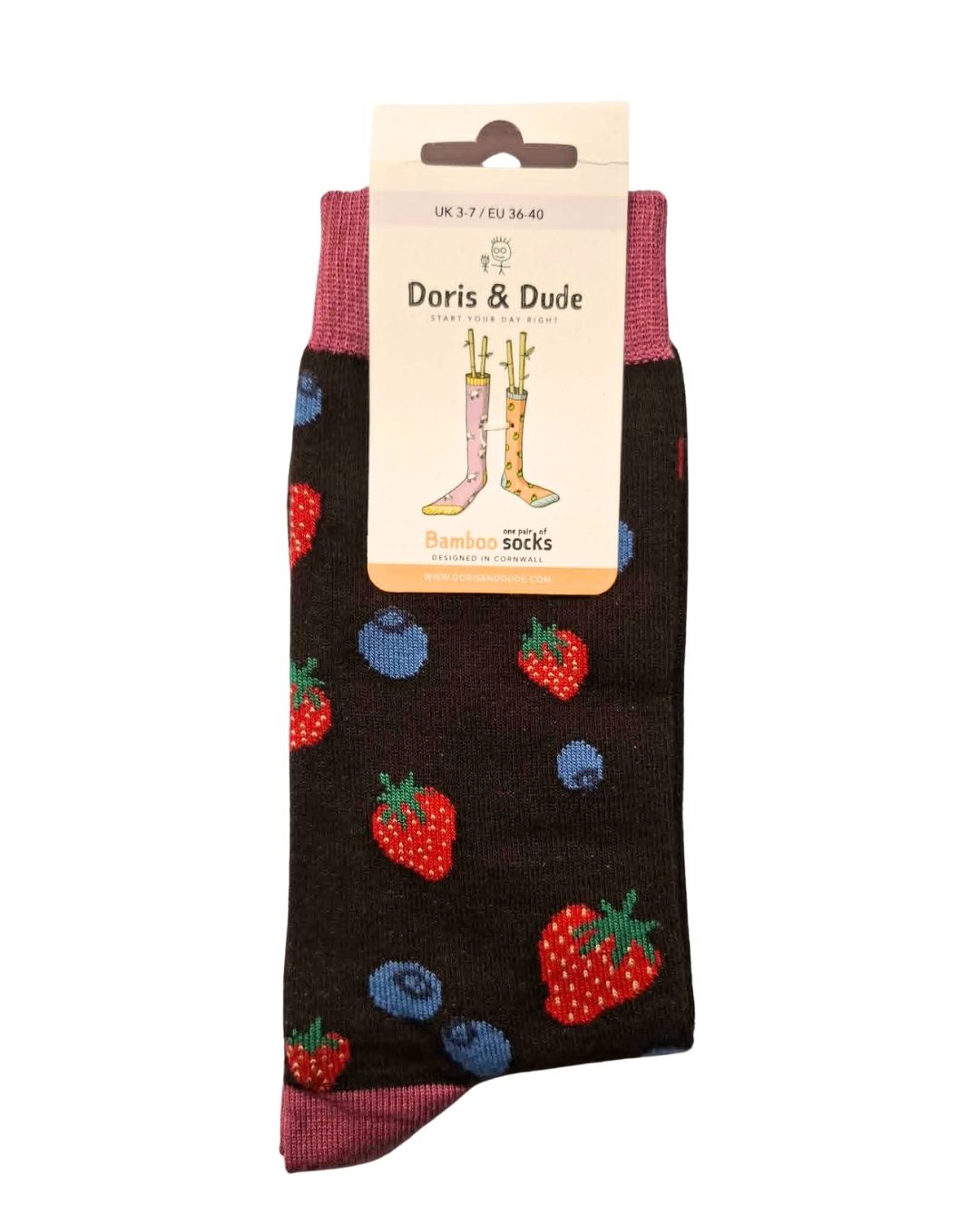 Sokken bamboe, aardbeien aubergine - DORIS AND DUDE