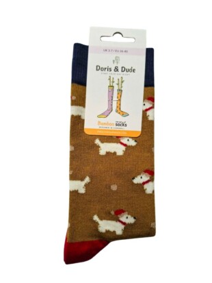 Sokken bamboe, westie kerstmuts oker - DORIS & DUDE