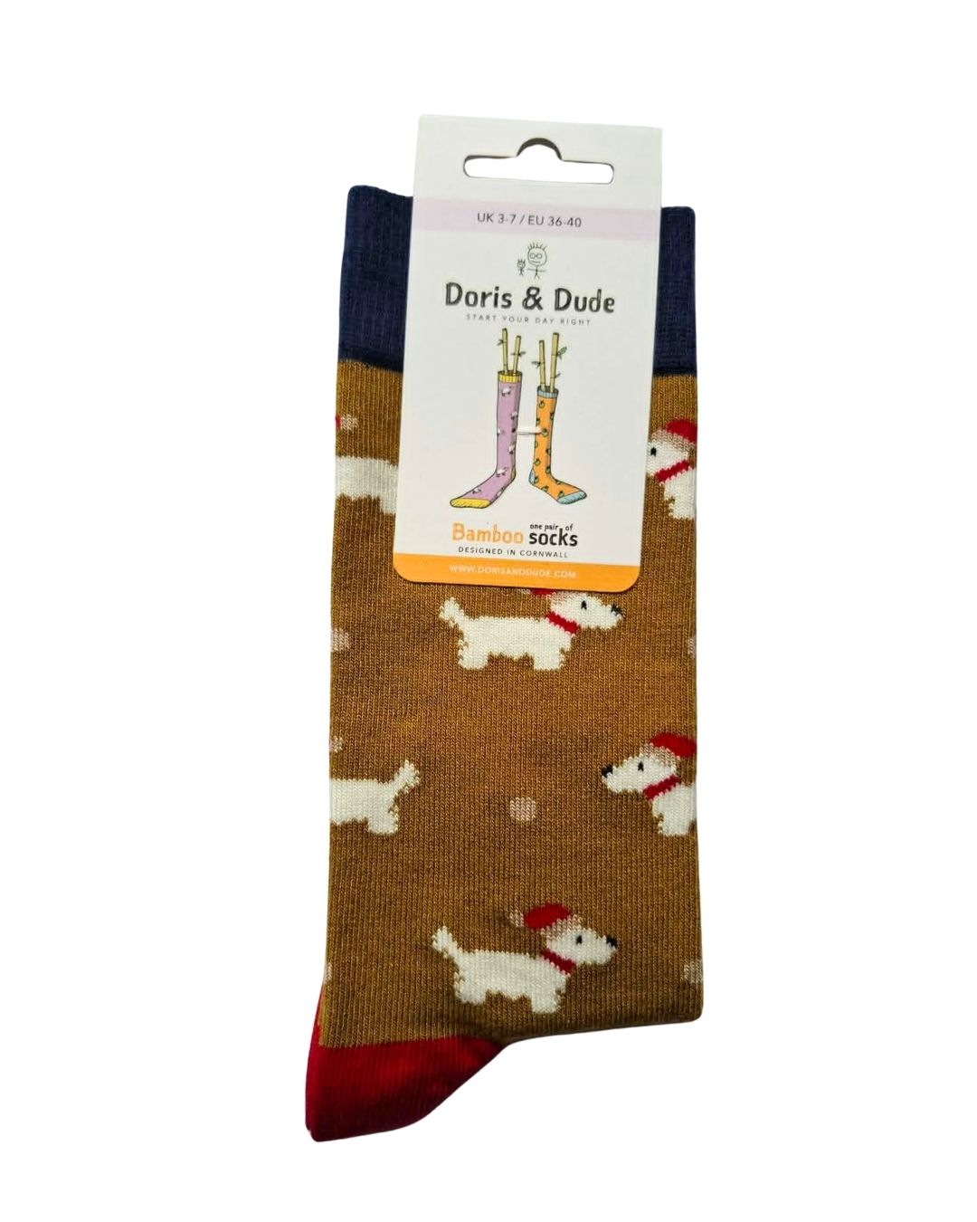 Sokken bamboe, westie kerstmuts oker - DORIS & DUDE