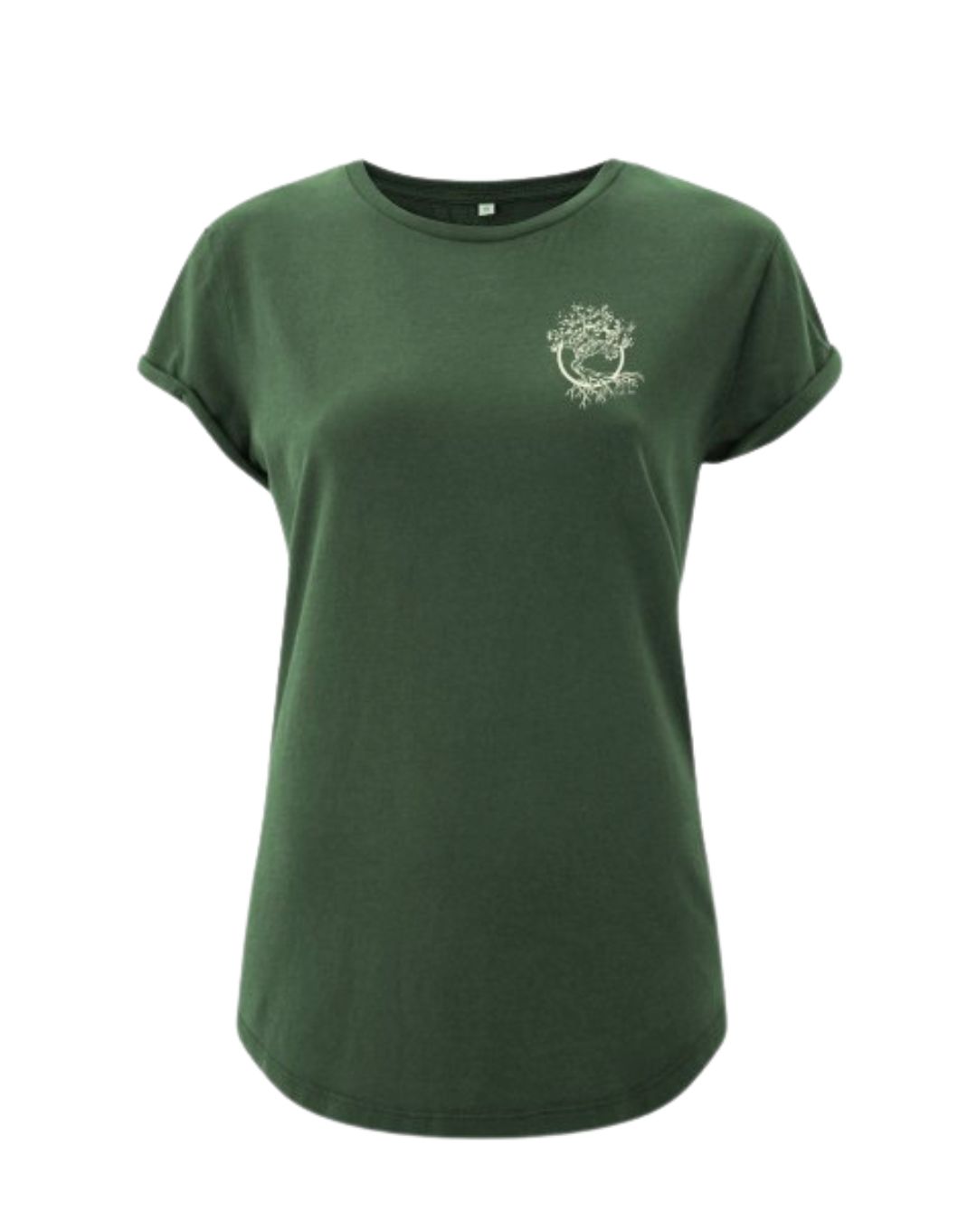 Damesshirt bio katoen, omslagmouw olive cirkle stone wash green - LIFE TREE