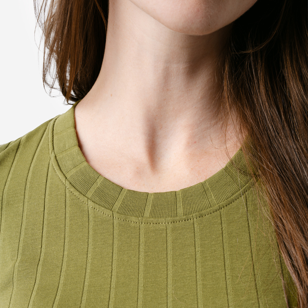 Damesshirt bio katoen lange mouw, rib mosgroen - LIVING CRAFTS
