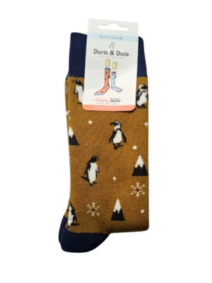 Dikke sokken bamboe, pinguïns oker - DORIS & DUDE