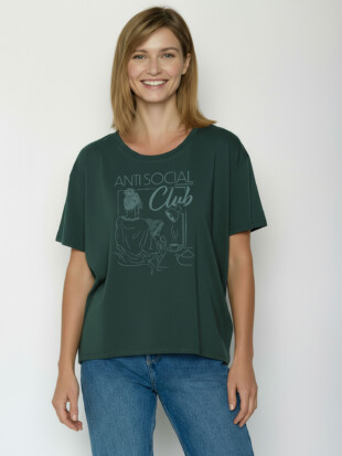 Damesshirt bio katoen oversized, anti social dennengroen - GREENBOMB