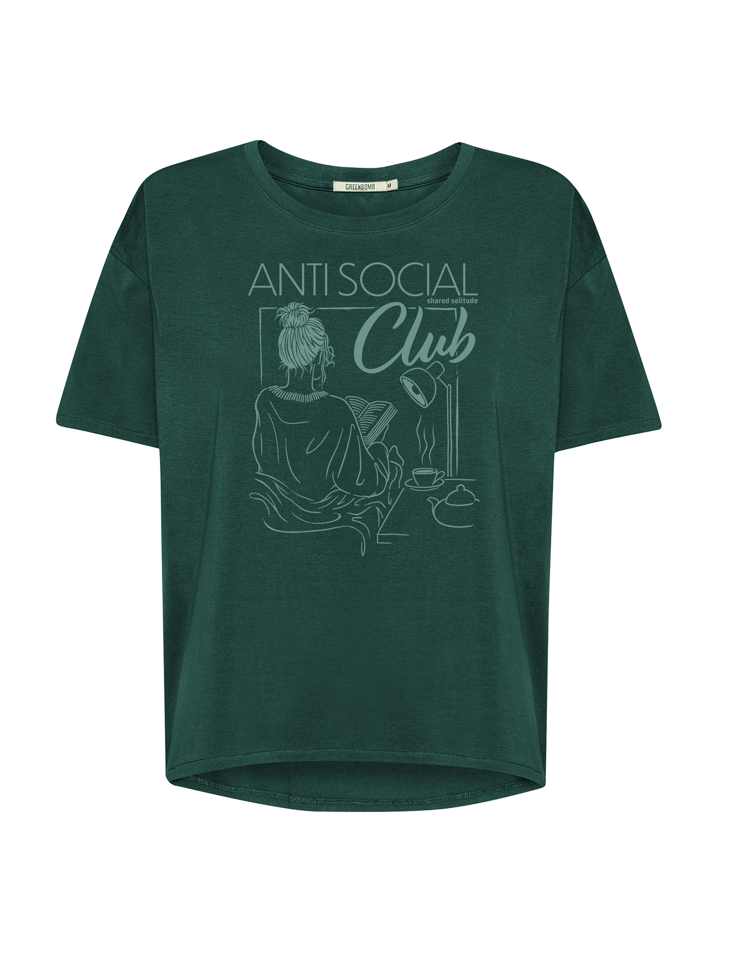 Damesshirt bio katoen oversized, anti social dennengroen - GREENBOMB