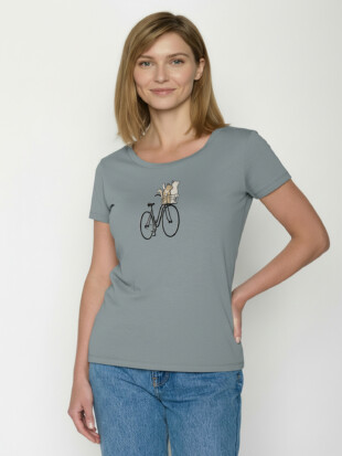 Damesshirt bio katoen, poezenmandje greyish blue - GREENBOMB