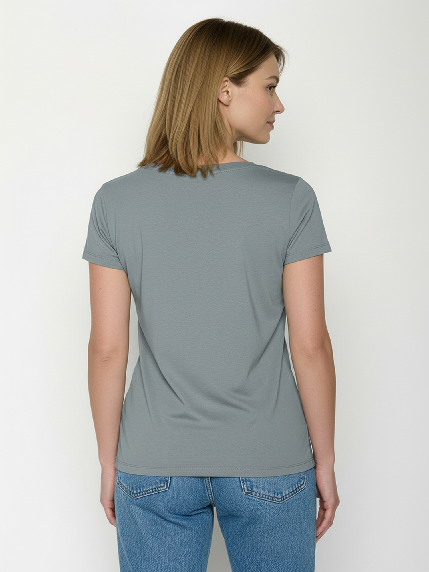 Damesshirt bio katoen, poezenmandje greyish blue - GREENBOMB