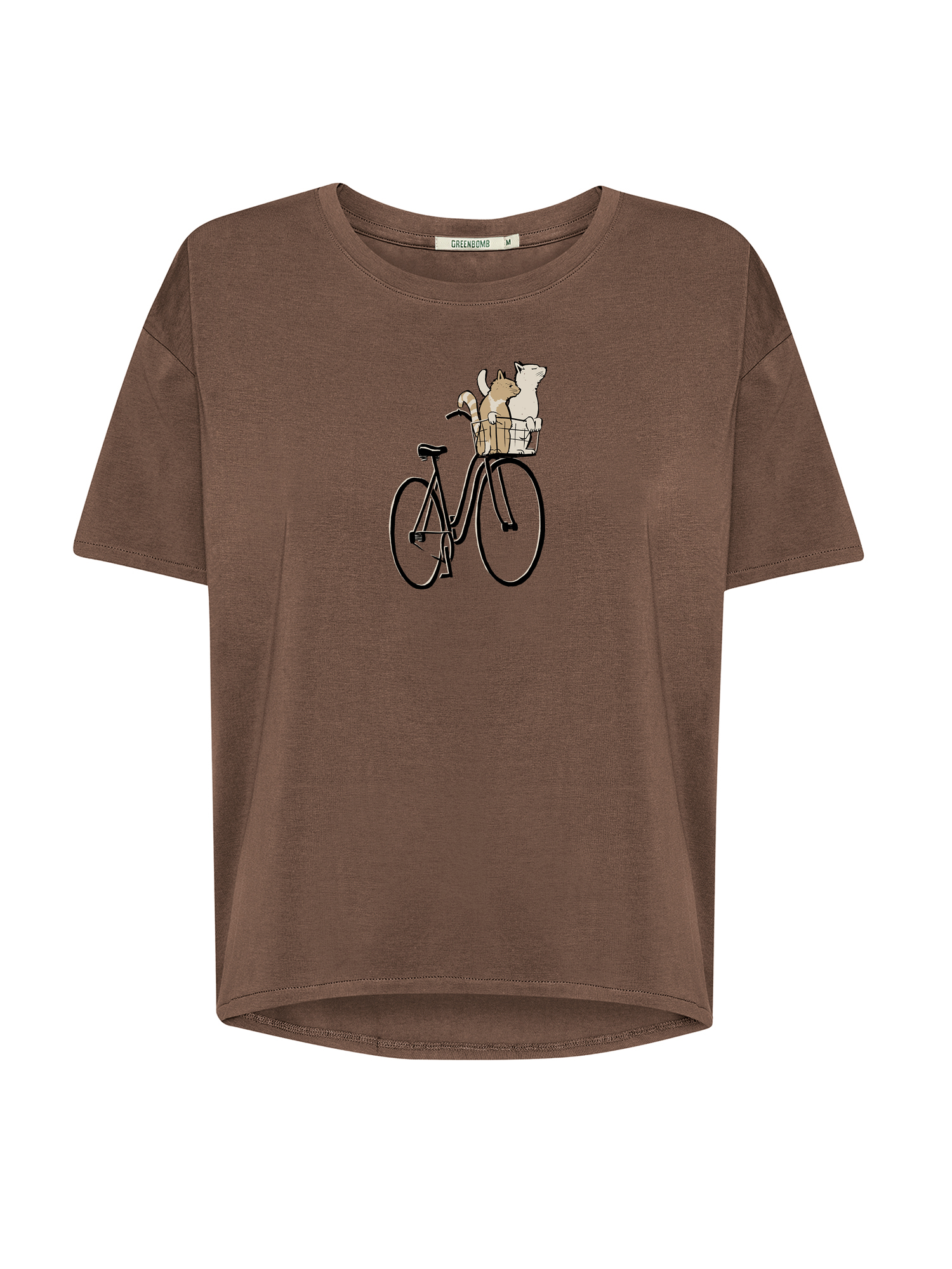 Damesshirt bio katoen oversized, poezenmandje bruin - GREENBOMB