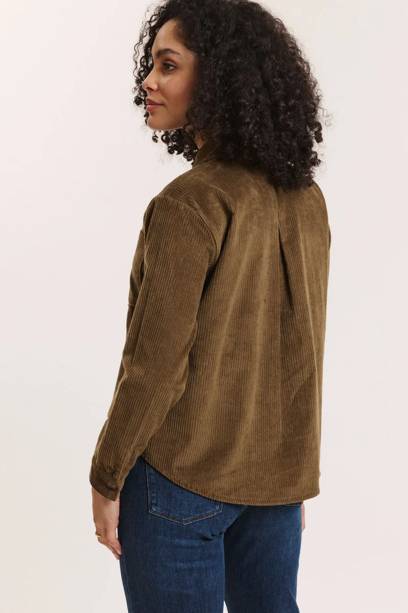 Oversized bloes bio ribfluweel, taupe - TRANQUILLO