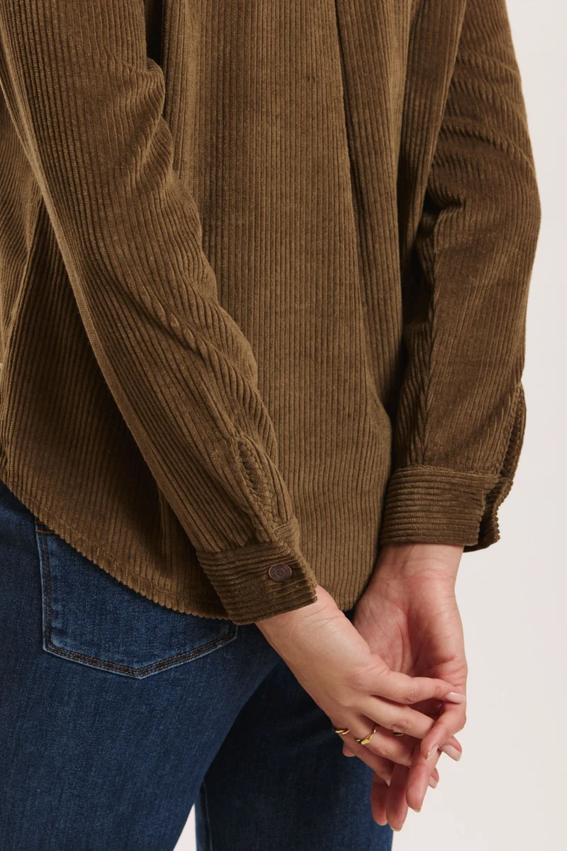 Oversized bloes bio ribfluweel, taupe - TRANQUILLO