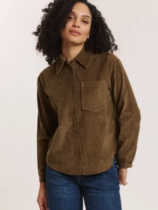 Oversized bloes bio ribfluweel, taupe - TRANQUILLO