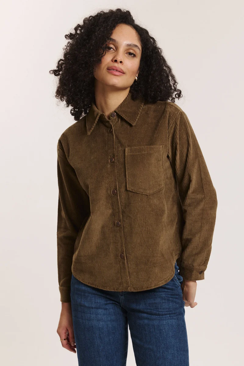 Oversized bloes bio ribfluweel, taupe - TRANQUILLO