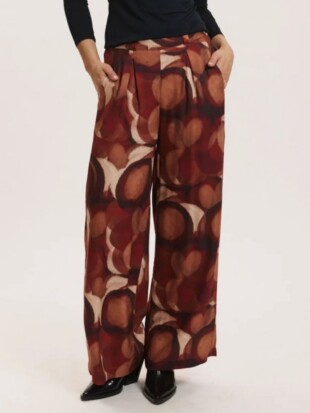 Broek EcoVero, earth cirkles bruin - TRANQUILLO