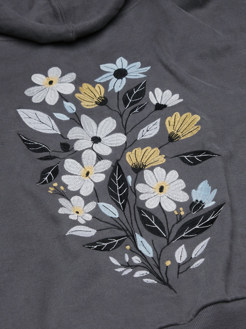 Dameshoodie bio katoen, flower bouquet muisgrijs - GREENBOMB