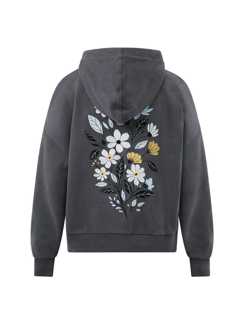 Dameshoodie bio katoen, flower bouquet muisgrijs - GREENBOMB