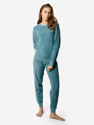 Damespyjama bio badstof, aqua - LIVING CRAFTS