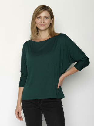 Shirt ecovero, 3/4 mouw effen dennengroen - GREENBOMB