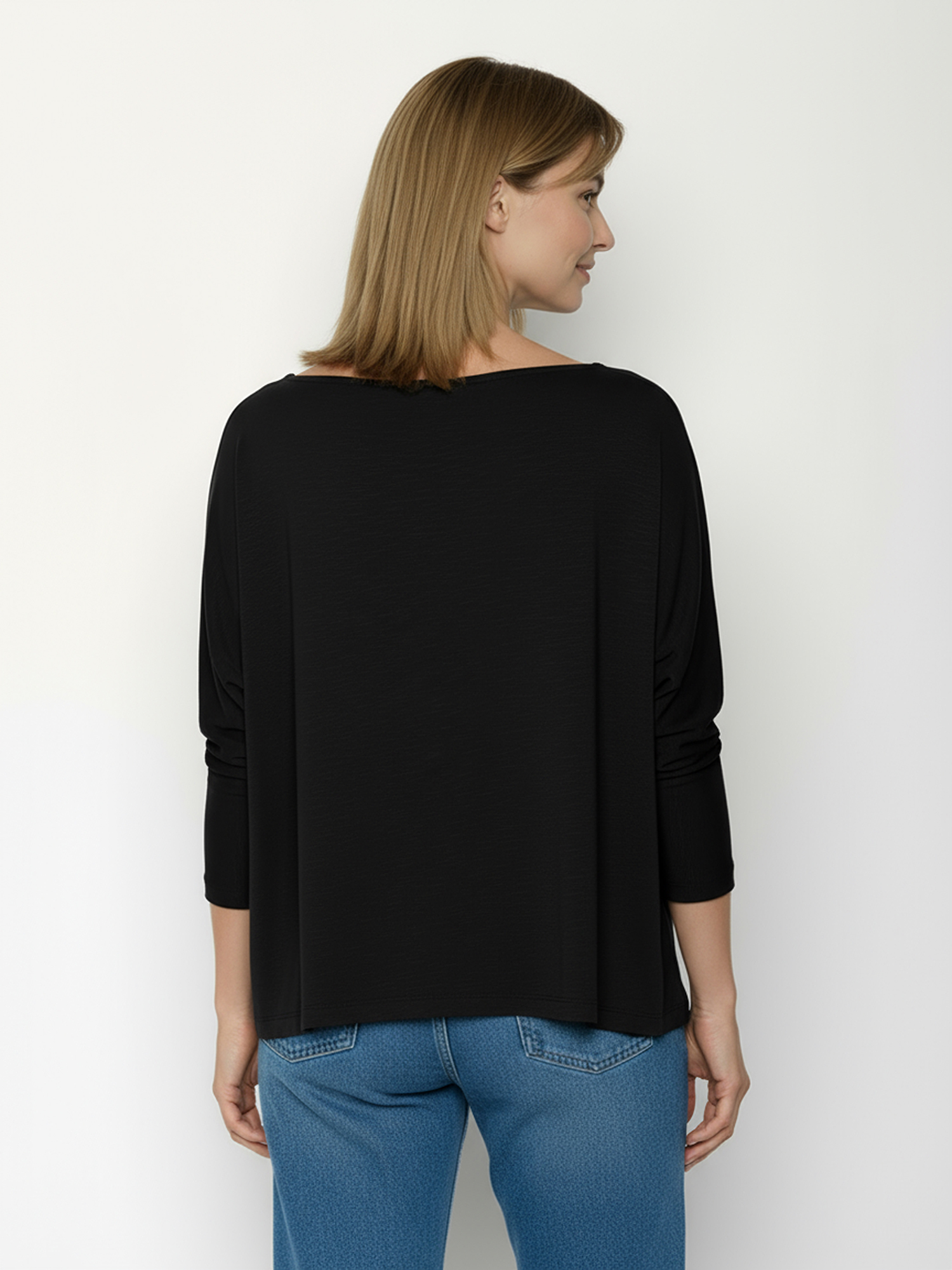 Shirt ecovero, 3/4 mouw vogel en blaadjes zwart - GREENBOMB