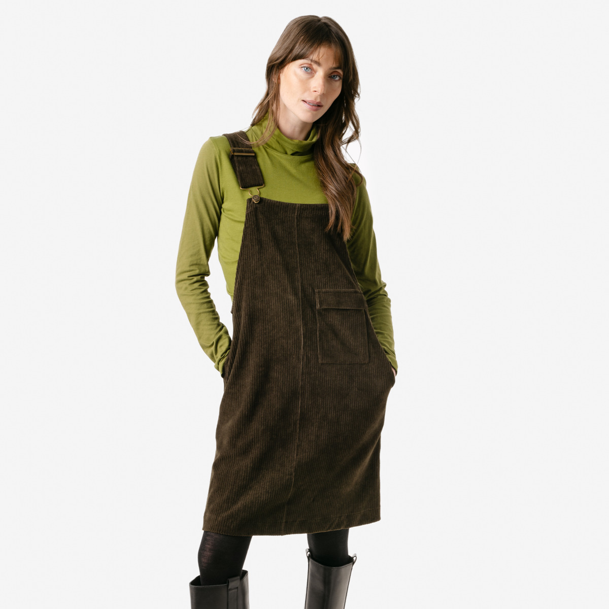 Salopettejurk bio ribfluweel, donker kaki - LIVING CRAFTS