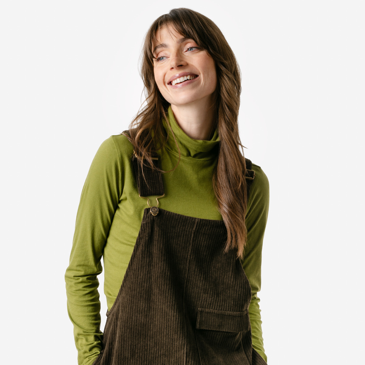 Salopettejurk bio ribfluweel, donker kaki - LIVING CRAFTS