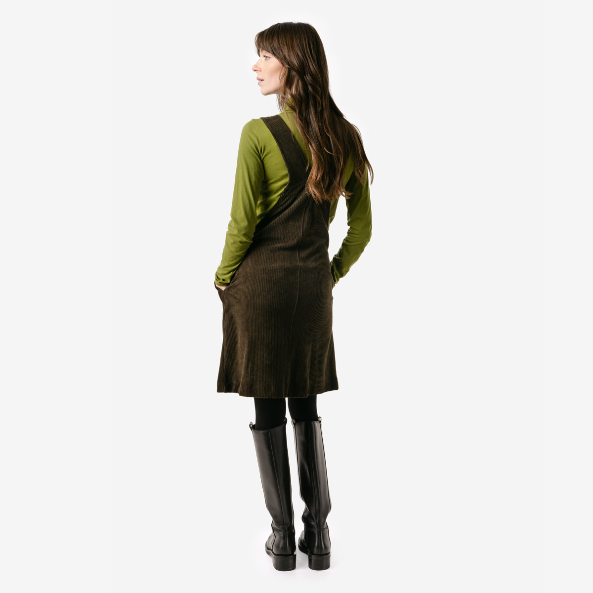 Salopettejurk bio ribfluweel, donker kaki - LIVING CRAFTS