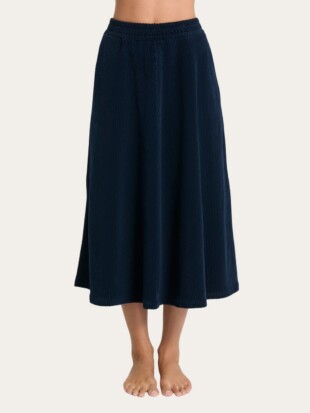 Rok bio ribfluweel, halflang nachtblauw - LEELA COTTON