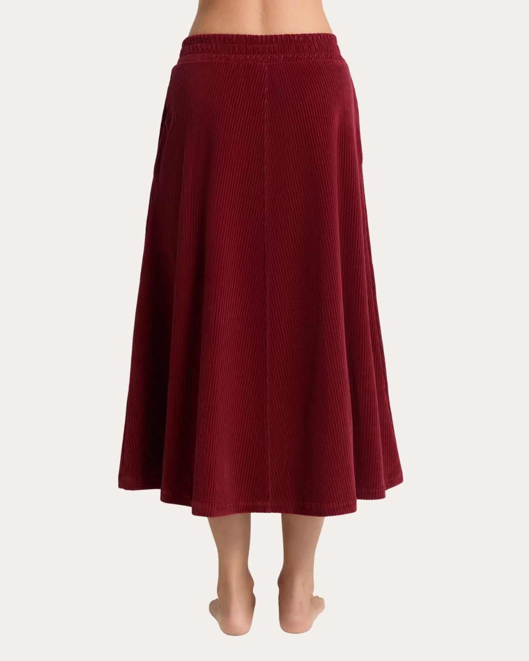 Rok bio ribfluweel, halflang bordeaux - LEELA COTTON
