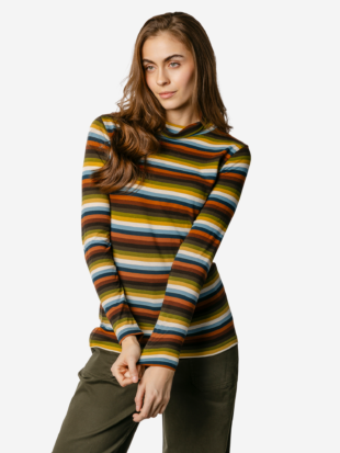 Damesshirt bio katoen rolkraag, zonder elasthane strepen petrol - LIVING CRAFTS